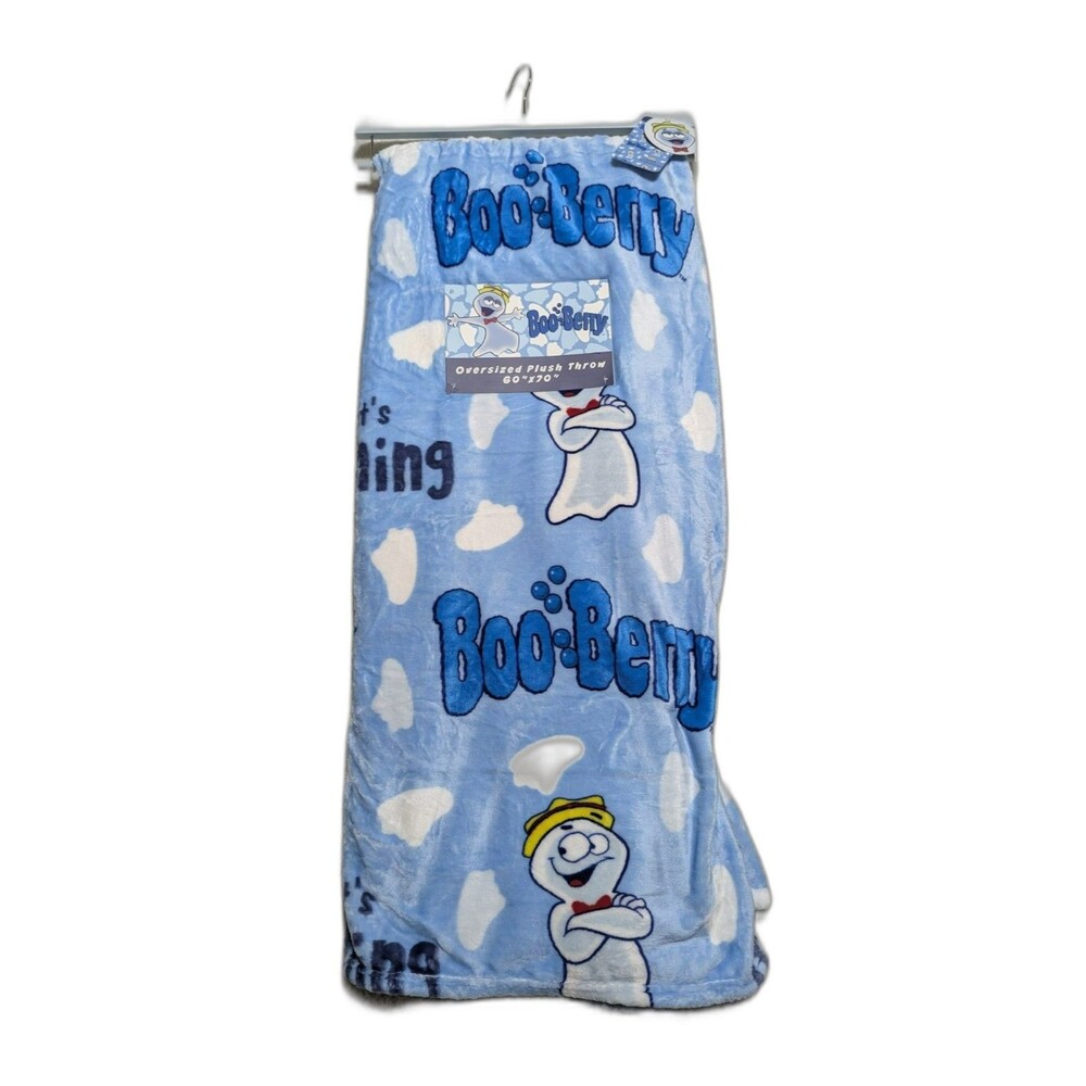 General Mills Boo Berry Oversized Plush Throw Blanket 60x70 Blue Halloween NWT